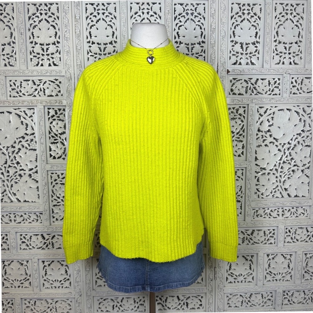 Banana Republic Neon Yellow Mock Neck‎ Long Sleeve Chunky Sweater Sz Large